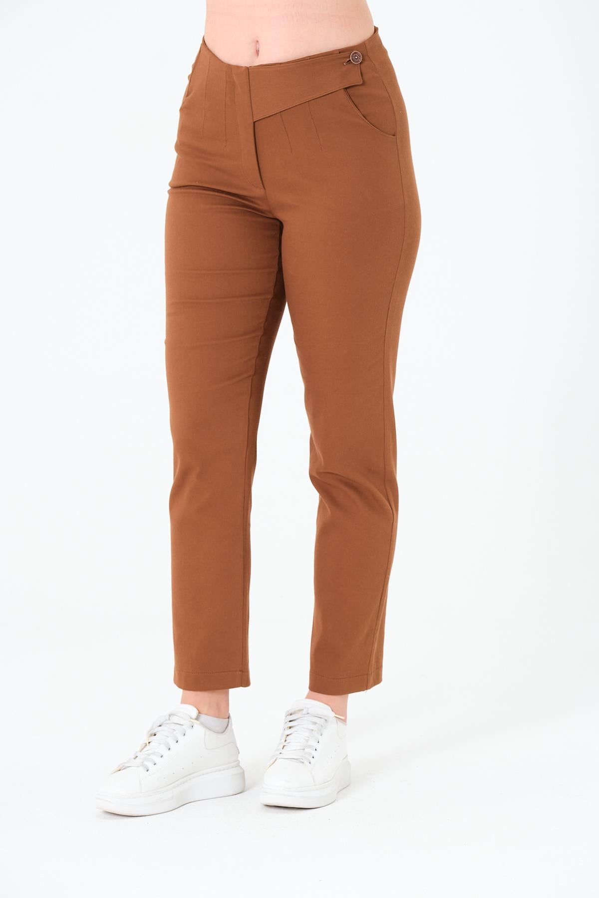 Tek Düğmeli Gabardin Pantalon Kahverengi