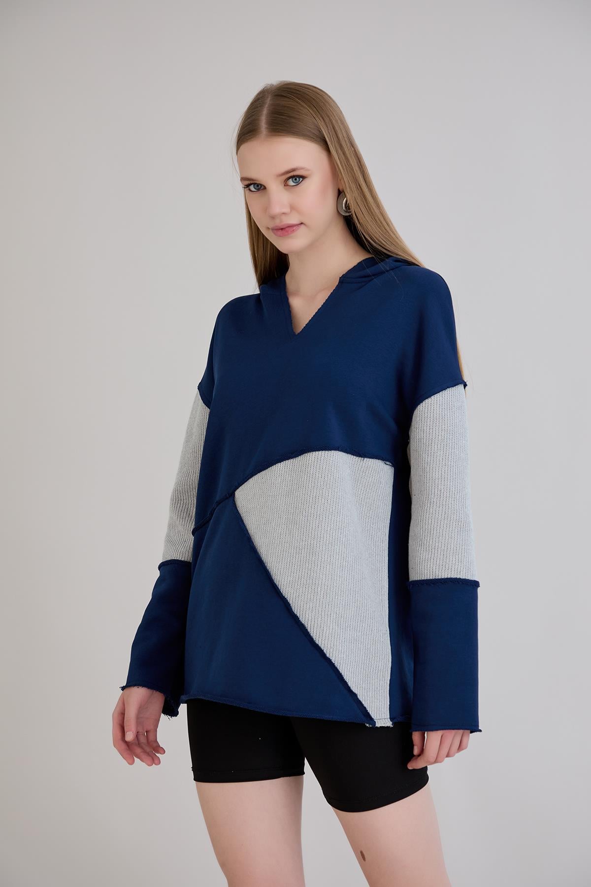 Triko Garnili S-Shirt İndigo