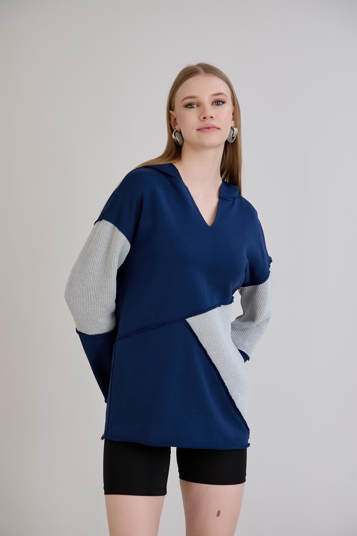 Triko Garnili S-Shirt İndigo