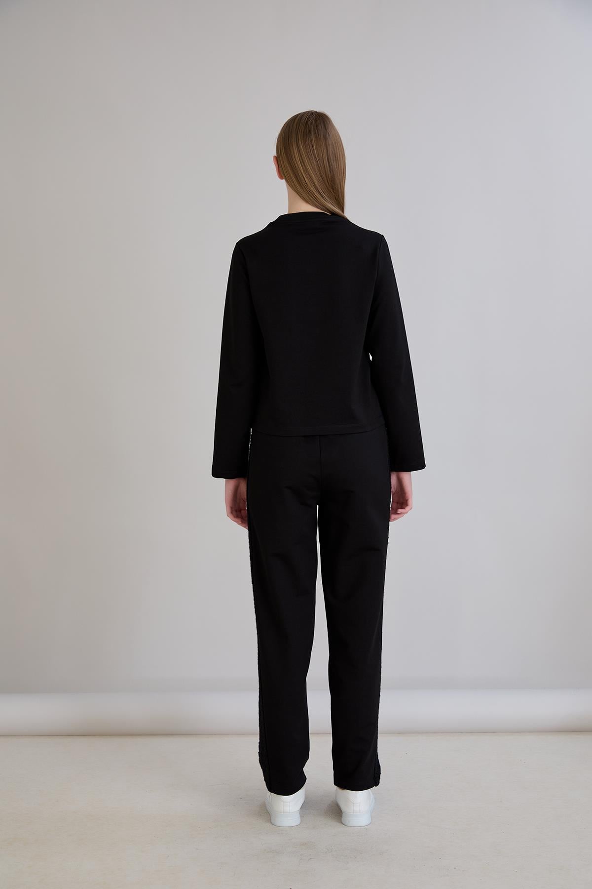 Triko Garnili Sweatshirt Siyah