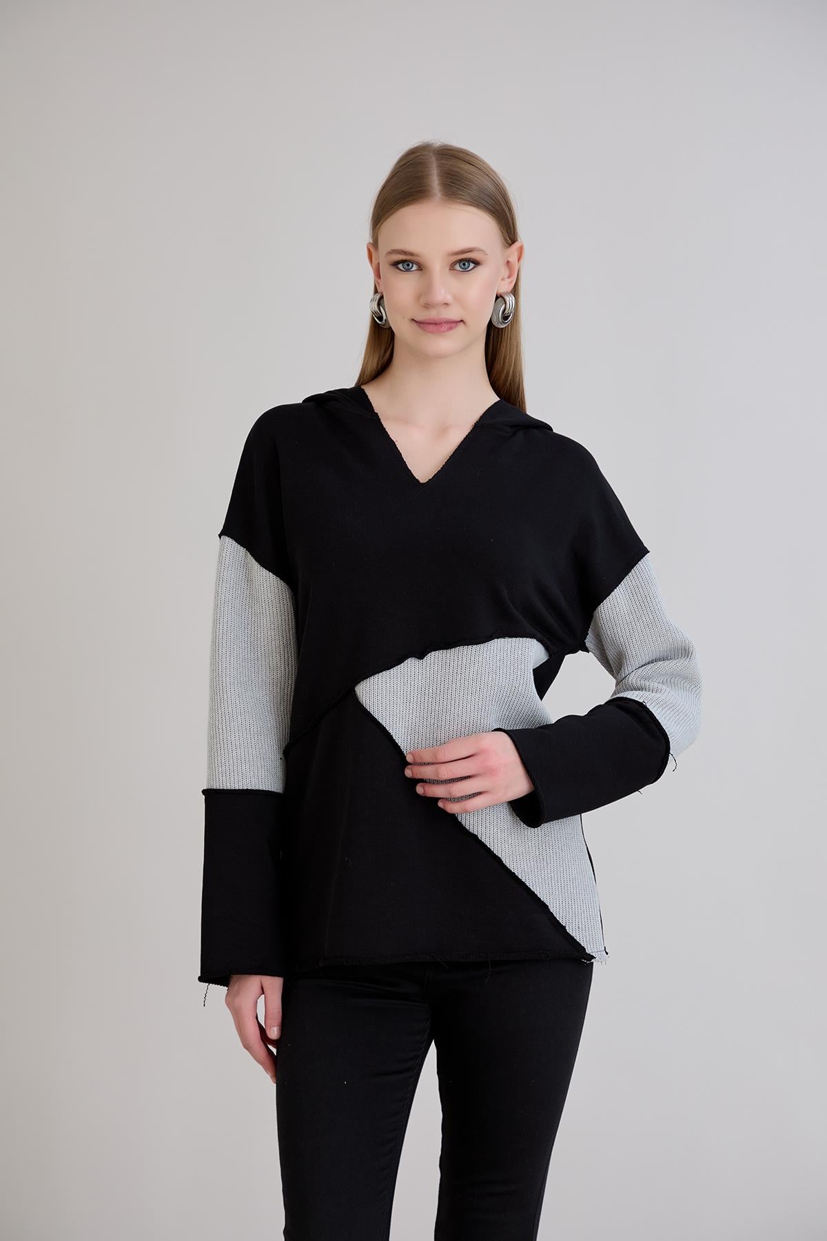 Triko Garnili S-Shirt Siyah