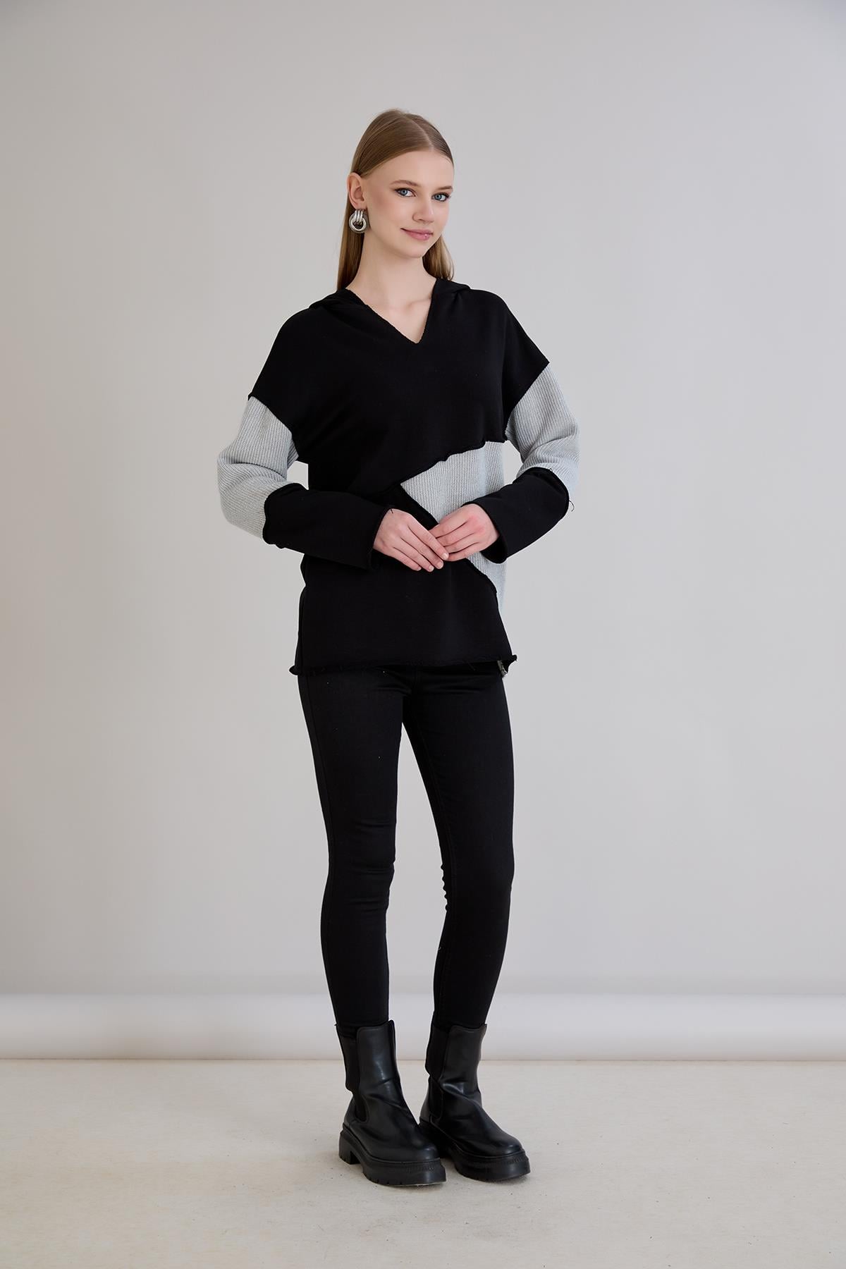Triko Garnili S-Shirt Siyah