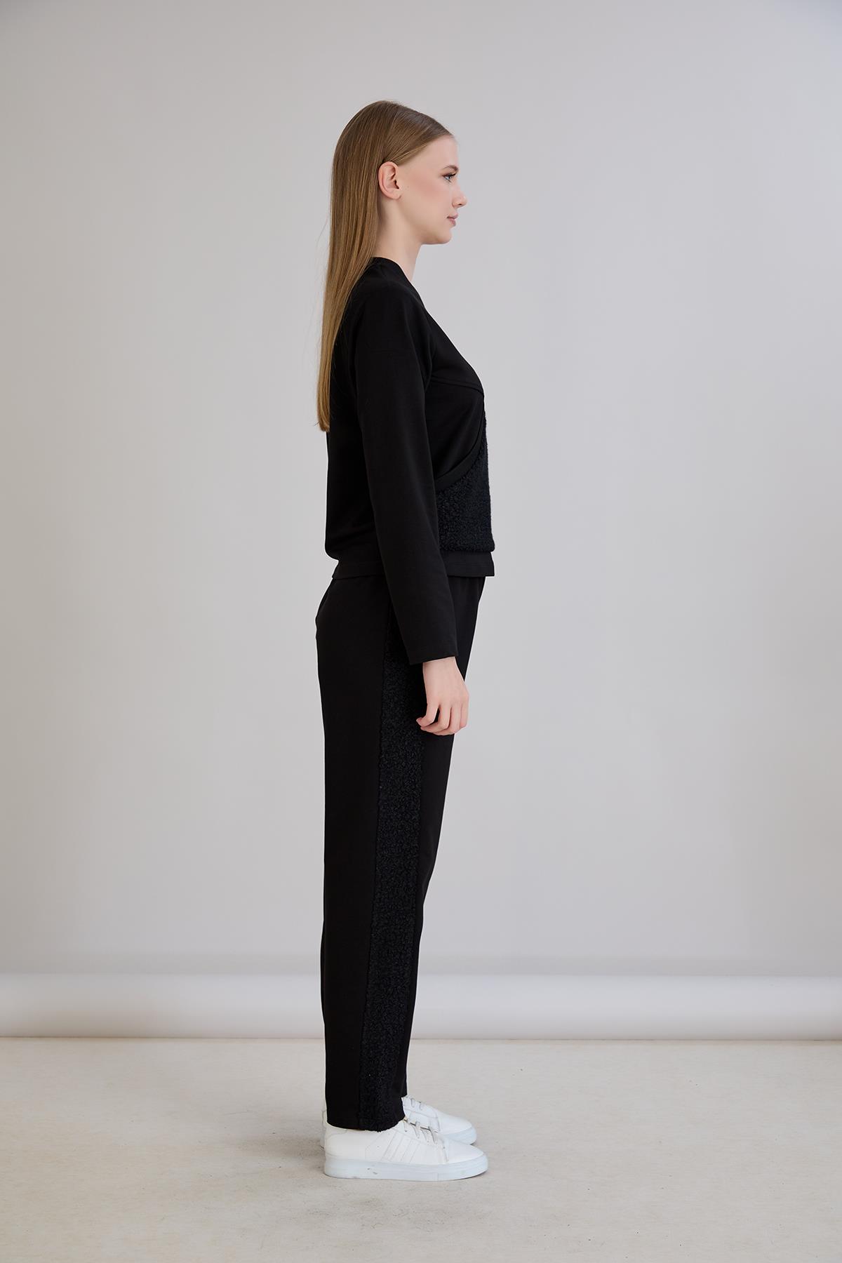 Triko Garnili Sweatshirt Siyah