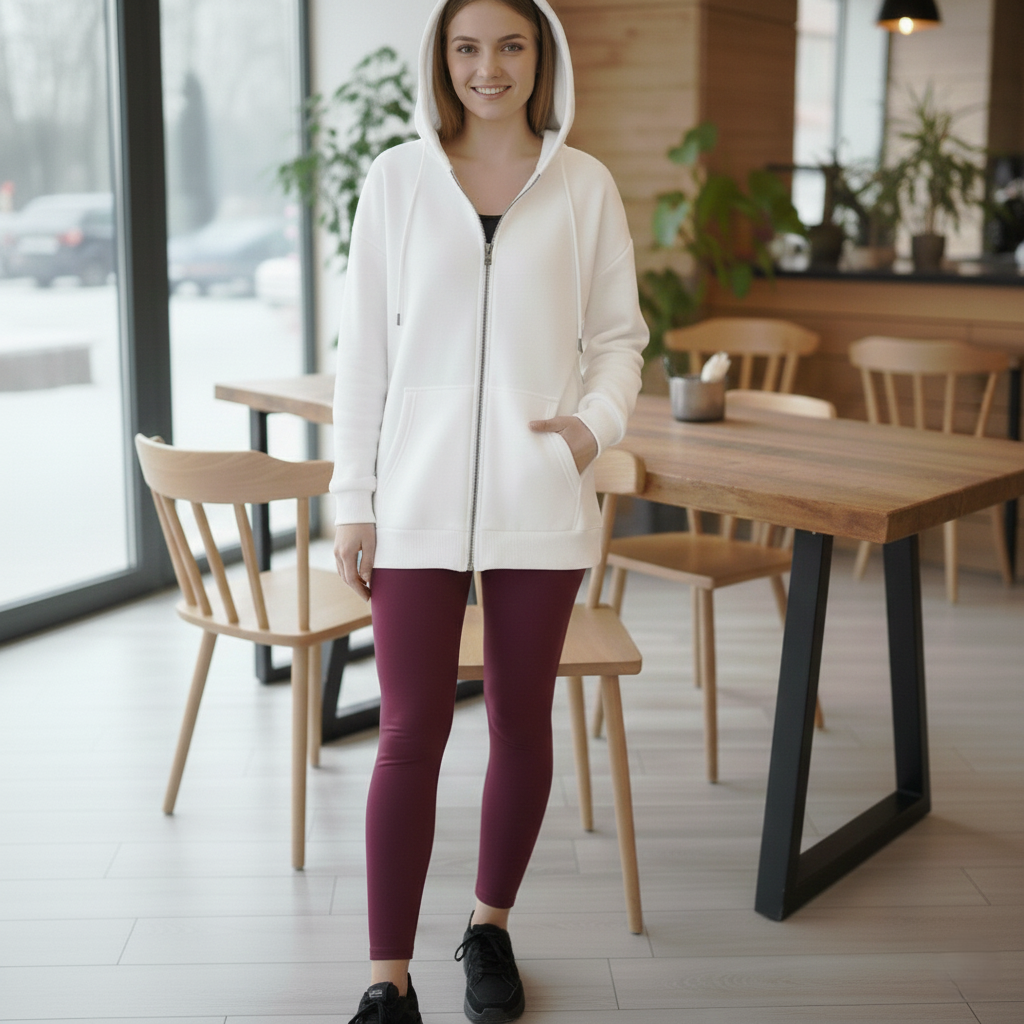 Üç İplik Kanguru Cepli Oversize Sweatshirt Ekru
