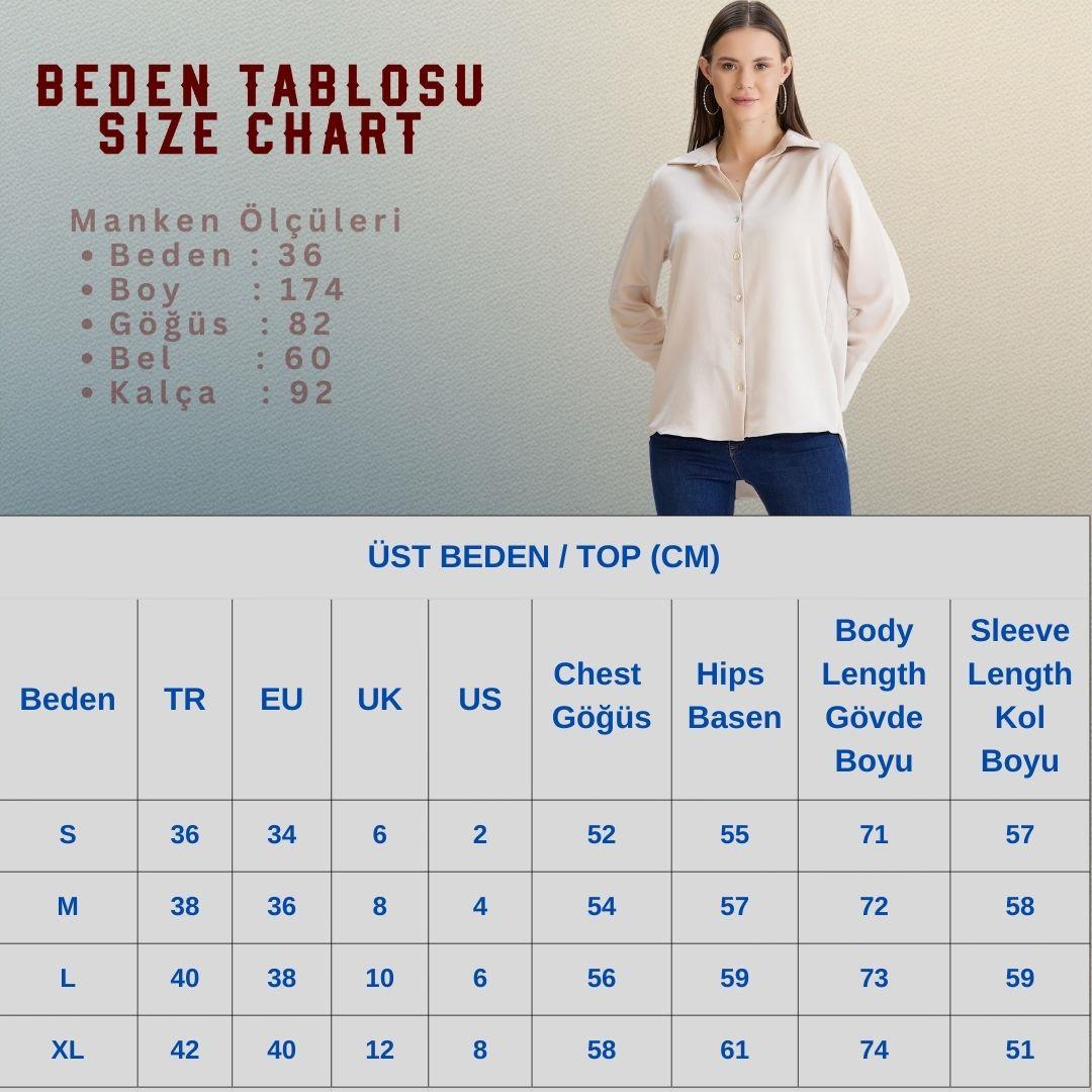 Uzun Manşetli Saten Gömlek Siyah