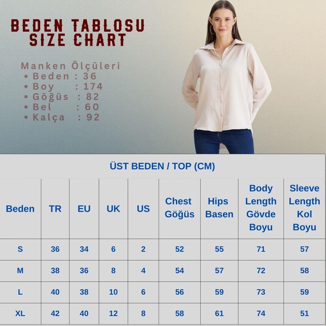 Uzun Manşetli Saten Gömlek Taş