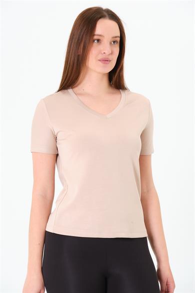 218 - Modal  V  Yaka Tshirt Bej
