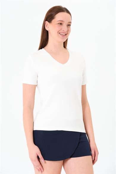 218 - Modal  V  Yaka Tshirt Ekru