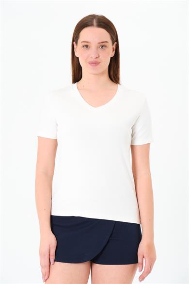 218 - Modal  V  Yaka Tshirt Ekru