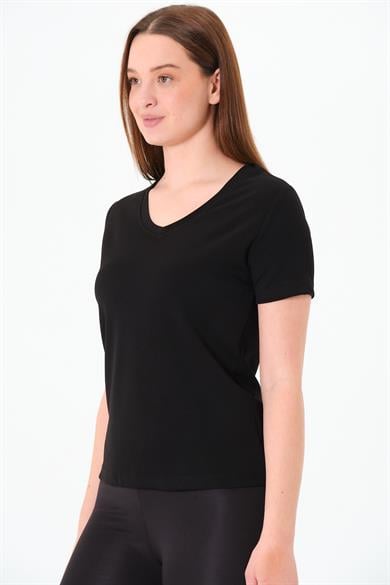 V Yaka Premium Modal Kumaş Basic Tişört - Siyah