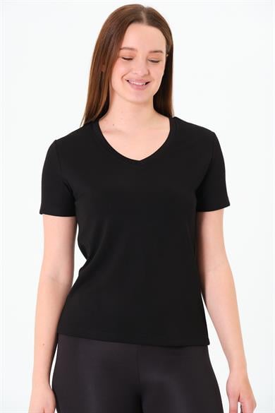 V Yaka Premium Modal Kumaş Basic Tişört - Siyah