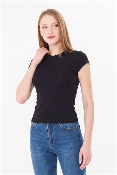 Bisiklet Yaka Pamuklu Fit Basic Tişört Siyah
