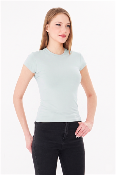 Bisiklet Yaka Pamuklu Fit Basic Tişört Gri