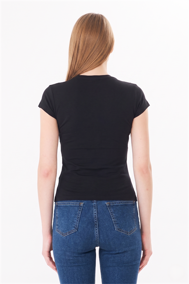 Bisiklet Yaka Pamuklu Fit Basic Tişört Siyah
