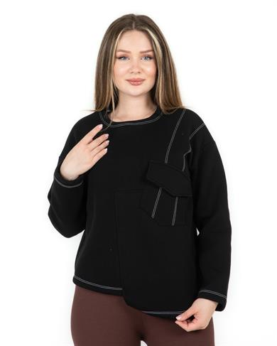 Asimetrik Cepli Üç İplik Sweat Siyah