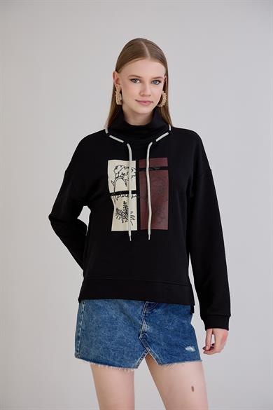 Balıkçı Kordonlu S-Shirt Siyah