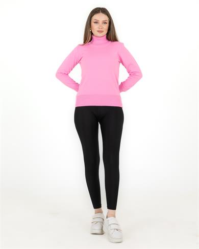 Balıkçı Yaka Basic Kazak Pembe