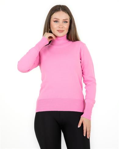 Balıkçı Yaka Basic Kazak Pembe