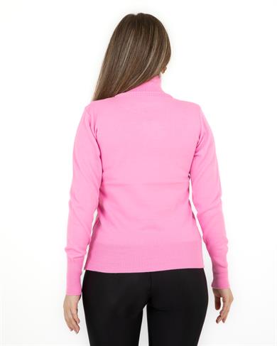 Balıkçı Yaka Basic Kazak Pembe