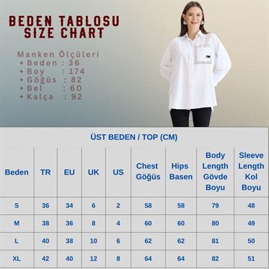 Baskılı Tek Cepli Gömlek Beyaz
