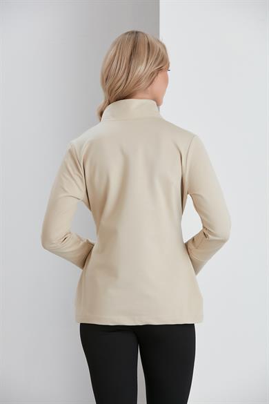 Beli Kuşaklı İki İplik Sweatshirt Ceket Kum