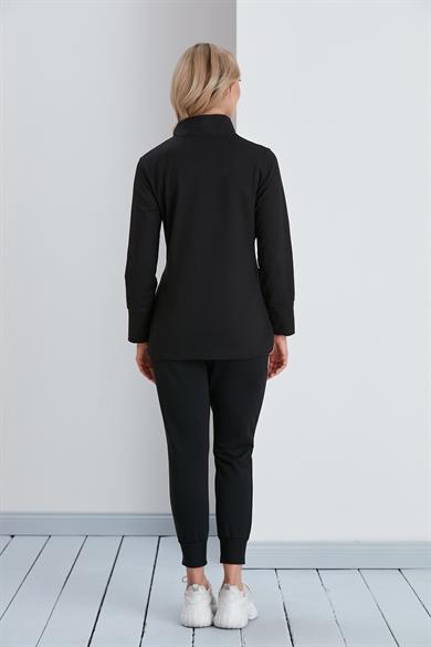 Beli Kuşaklı İki İplik Sweatshirt Ceket Siyah