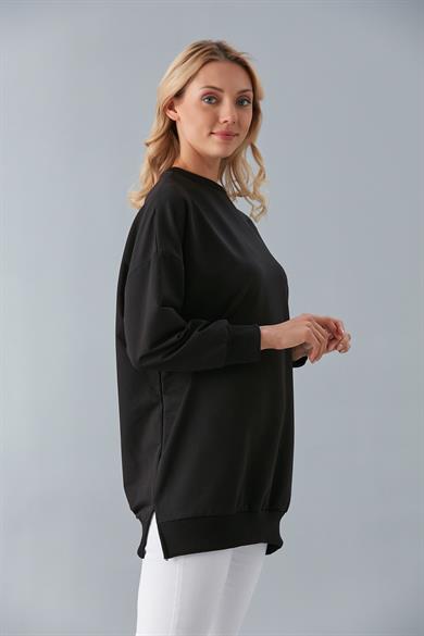Bisiklet Yaka İki İplik Basic Tunik Siyah