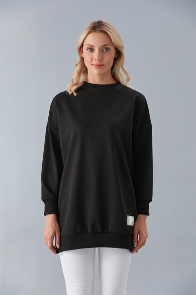 Bisiklet Yaka İki İplik Basic Tunik Siyah