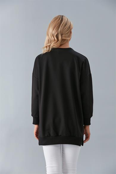 Bisiklet Yaka İki İplik Basic Tunik Siyah