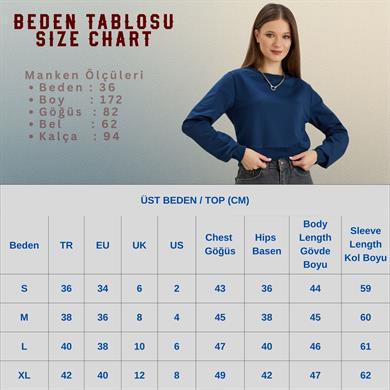 Bisiklet Yaka İki İplik Crop Sweat İndigo