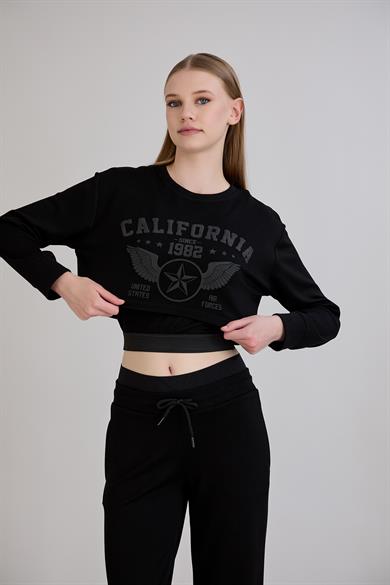 California Baskılı Crop Siyah