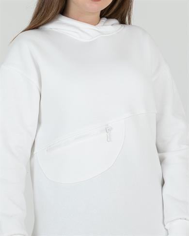 Cep Fermuarlı Sweat Ekru