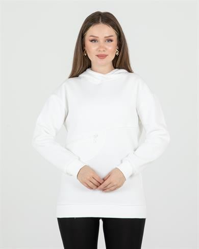 Cep Fermuarlı Sweat Ekru
