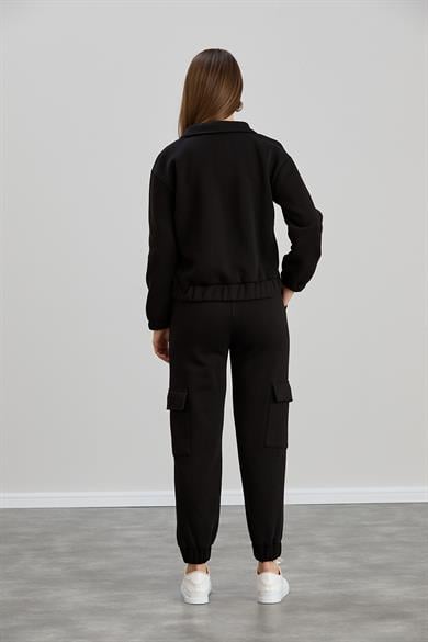 Cepli Fermuarlı s-shirt Siyah