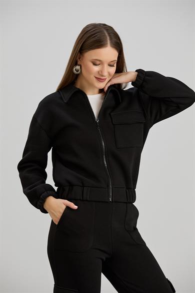 Cepli Fermuarlı s-shirt Siyah