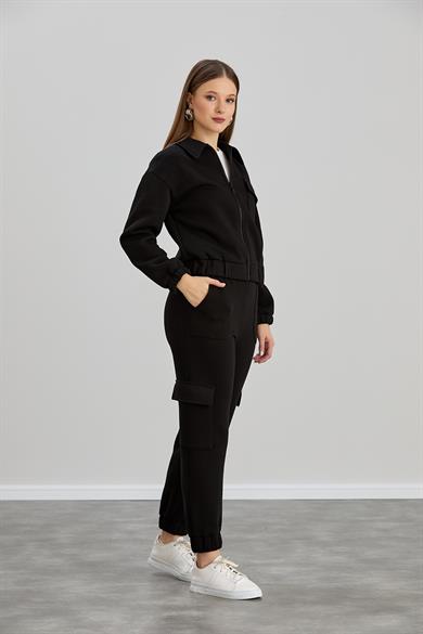 Cepli Fermuarlı s-shirt Siyah