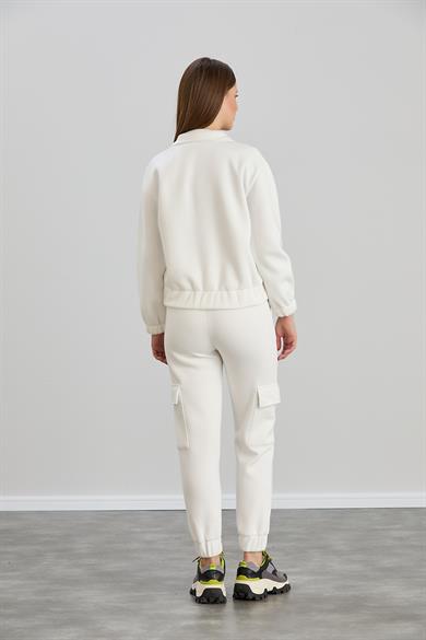 Cepli Fermuarlı Sweat Takım Ekru