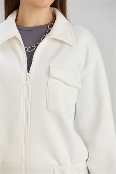 Cepli Fermuarlı Sweat Takım Ekru
