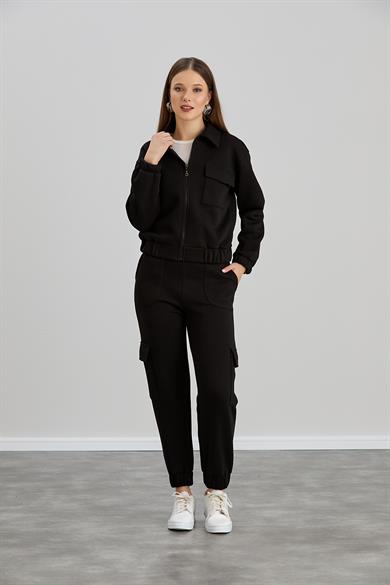 Cepli Fermuarlı Sweat Takım Siyah
