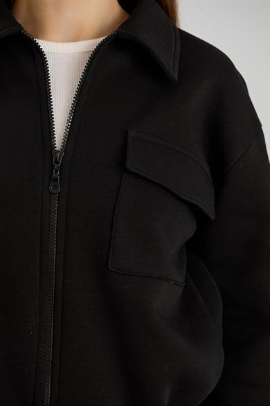 Cepli Fermuarlı Sweat Takım Siyah