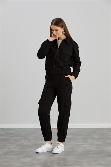 Cepli Fermuarlı Sweat Takım Siyah