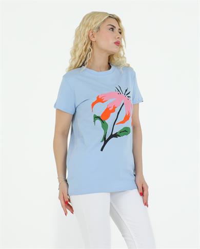 Çiçek Baskılı Tshirt Mavi