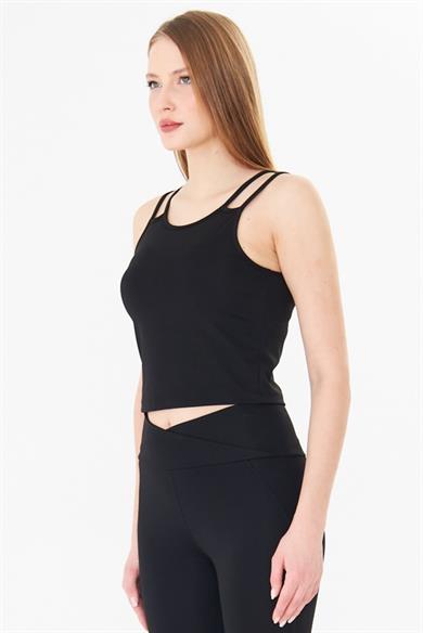 Çift Askılı Toparlayıcı Spor Crop Atlet Siyah