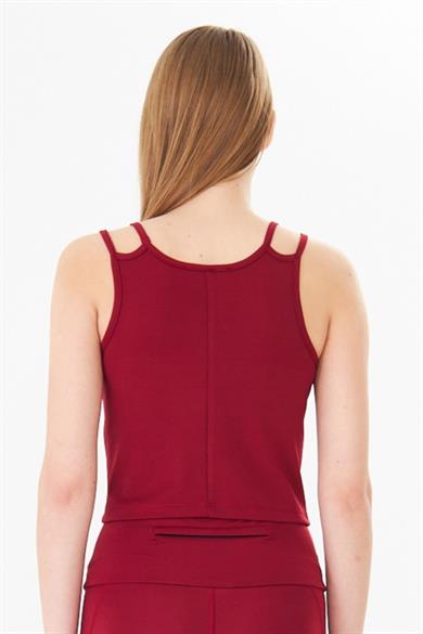 Çift Askılı Toparlayıcı Spor Crop Atlet Bordo