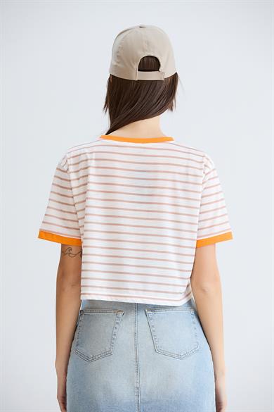 Çizgili Crop Tshirt Taş
