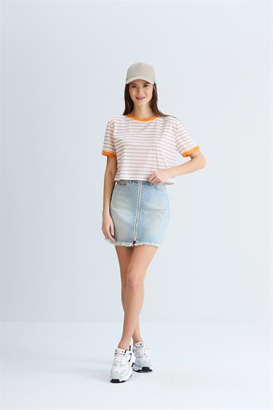 Çizgili Crop Tshirt Taş