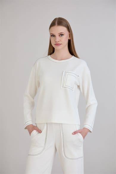 436-Pis Dikişli Modal Sweat Ekru