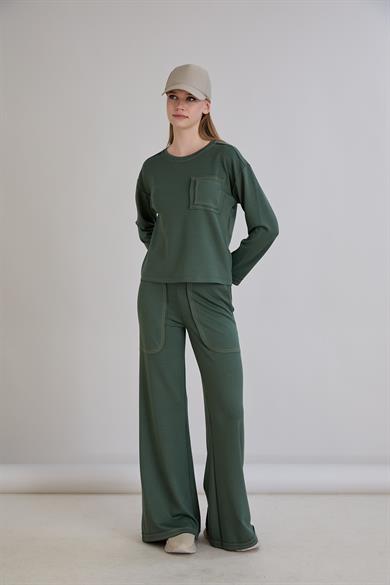 436-Pis Dikişli Modal Sweat Haki