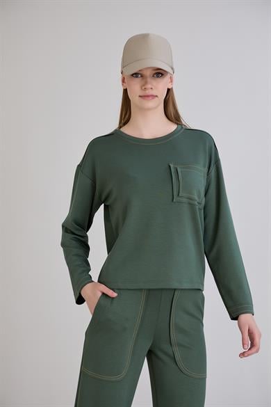 436-Pis Dikişli Modal Sweat Haki