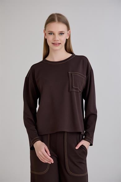 436-Pis Dikişli Modal Sweat Kahverengi